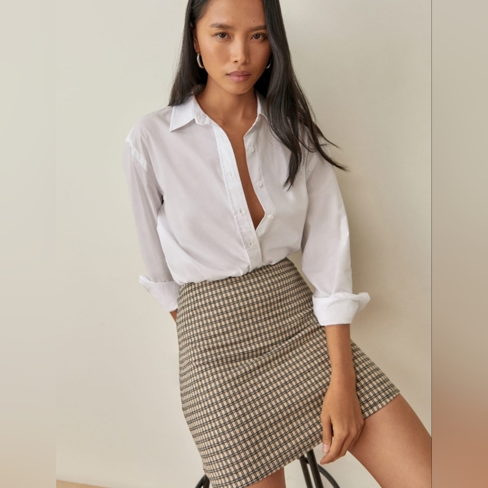 🌱Reformation🌱 Suzie Skirt Size 2 Beige Check